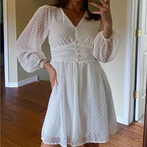 Sheer Dotted Long Sleeve Mini Dress